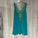 Lilly Pulitzer teal and gold sequin v neck sleeveless slip dress, sz XS